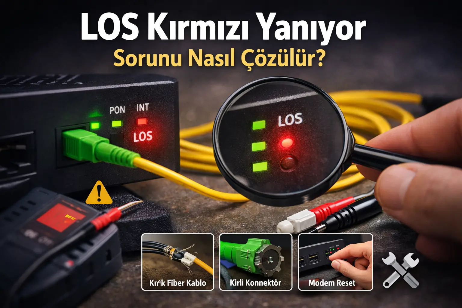 LOS kırmızı yanıyor sorunu: fiber modem, kırmızı LOS ışığı ve çözüm adımları görsel rehberi